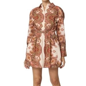 Cleobella Dress Women's Large Foulard Paisley Long Sleeve Elastic Back Button Up
